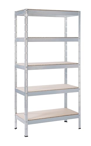 SCHULTE Regalwelt Schwerlastregal mit 5 Holzböden, 180x90x45 cm (HxBxT), Traglast pro Ebene ca. 200 Kg, verzinkt, Lagerregal, Kellerregal, Werkstattregal, Steckregal im Sale